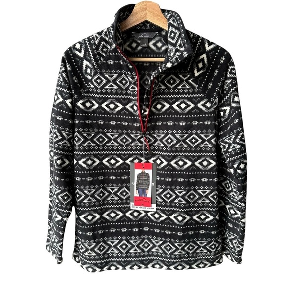 Eddie Bauer Sweater Quest Fleece 1/4 Zip Closure Black White Aztec Print Medium - Picture 1 of 8